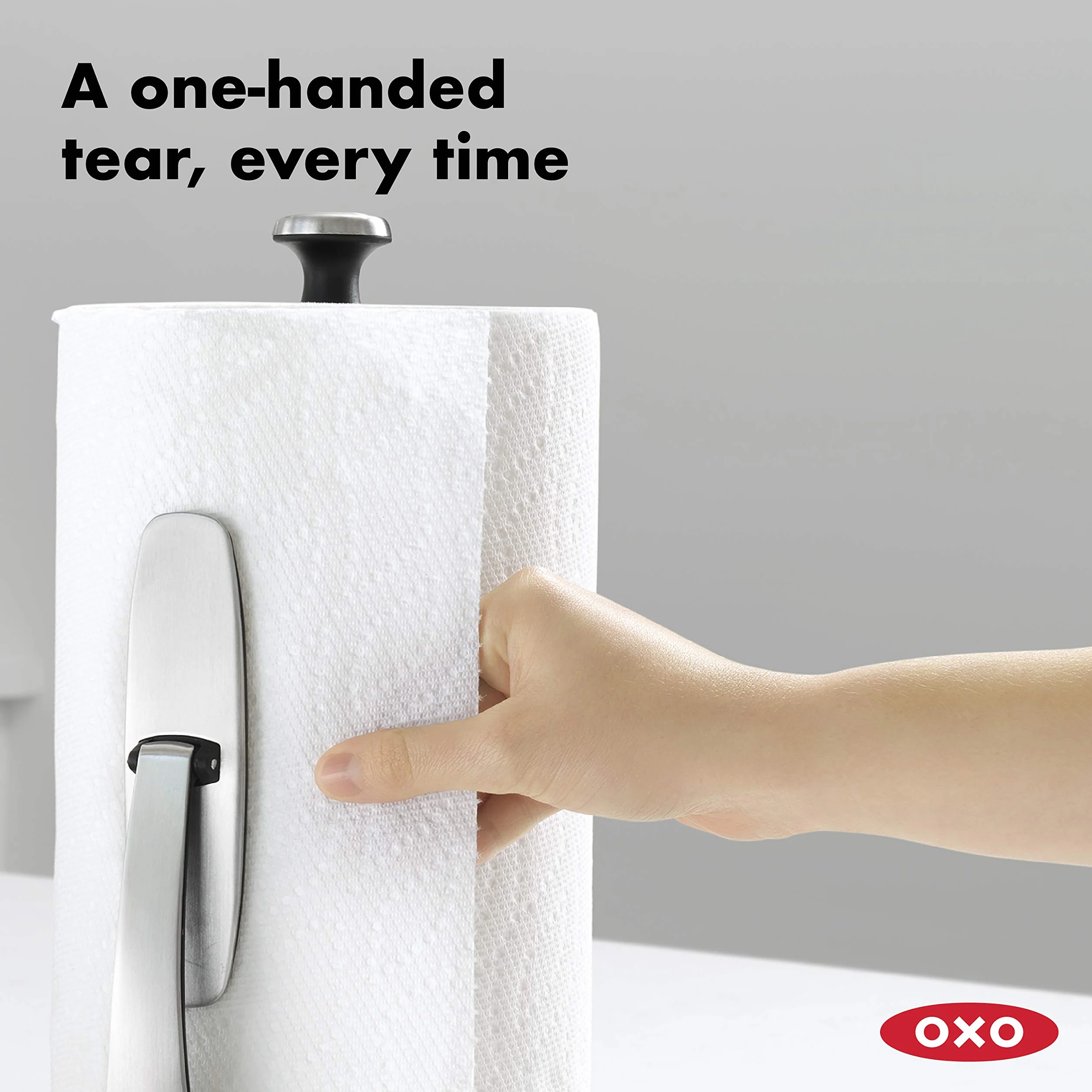 OXO Good Grips SimplyTear - Porta asciugamani di carta, in acciaio inox spazzolato