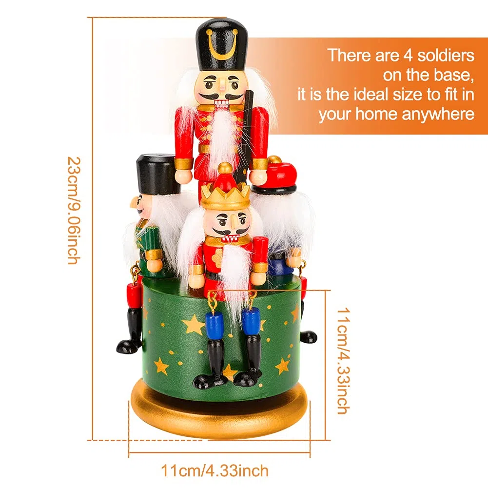 Carillon in legno per schiaccianoci con 4 soldati, con meccanismo a orologio e base rotonda per decorazione domestica, decorazione per festival decorazioni natalizie idea regalo (Verde)