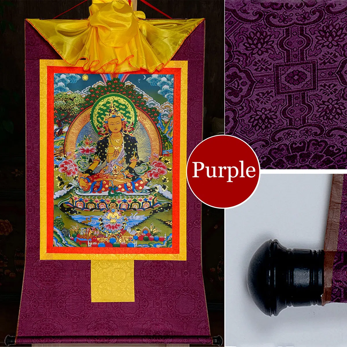 Gandhanra Thangka Tibetano - Ksitigarbha Thangka - Arazzo di Buddha a Stampa Dorata per Decorazione Zen, Meditazione, Rilassamento Spirituale e Pace