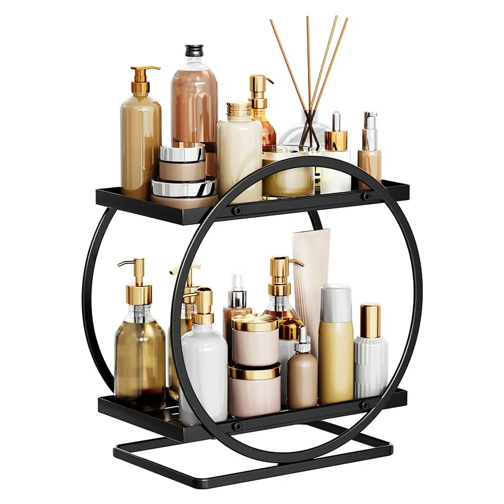 NUODWELL Organizzatore per trucco per tavolo da trucco, a 2 livelli, organizer per ripiano da bagno, cura della pelle, scaffale porta cosmetici, metallo, organizer per profumi per camera da letto