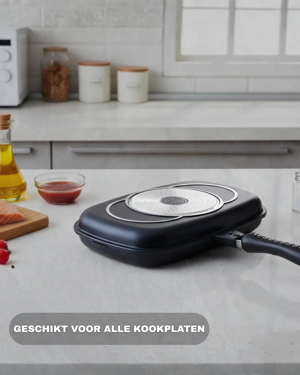 GGS Solingen Padella per griglia double face 38 x 25,5 cm – Made in Germany | Teglia reversibile in alluminio pressofuso | Padella per pesce per induzione, gas, ceramica | Rivestimento