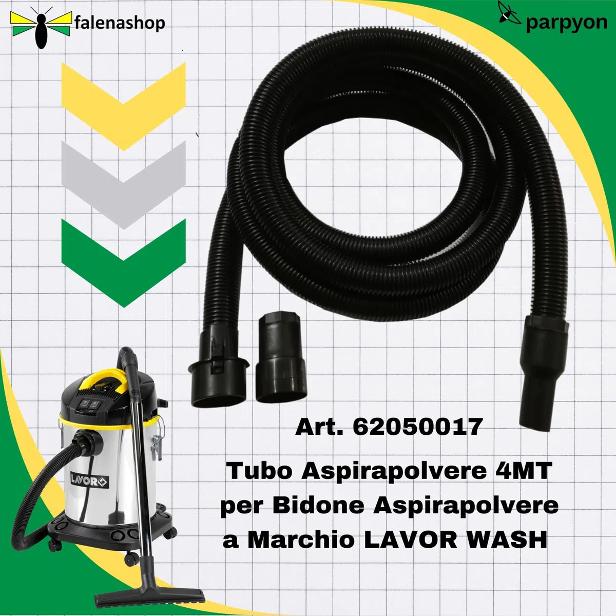Parpyon Ricambio Lavor tubo flessibile Aspirapolvere - ricambi lunghezza 4 metri per bidone aspiratutto lavorwash