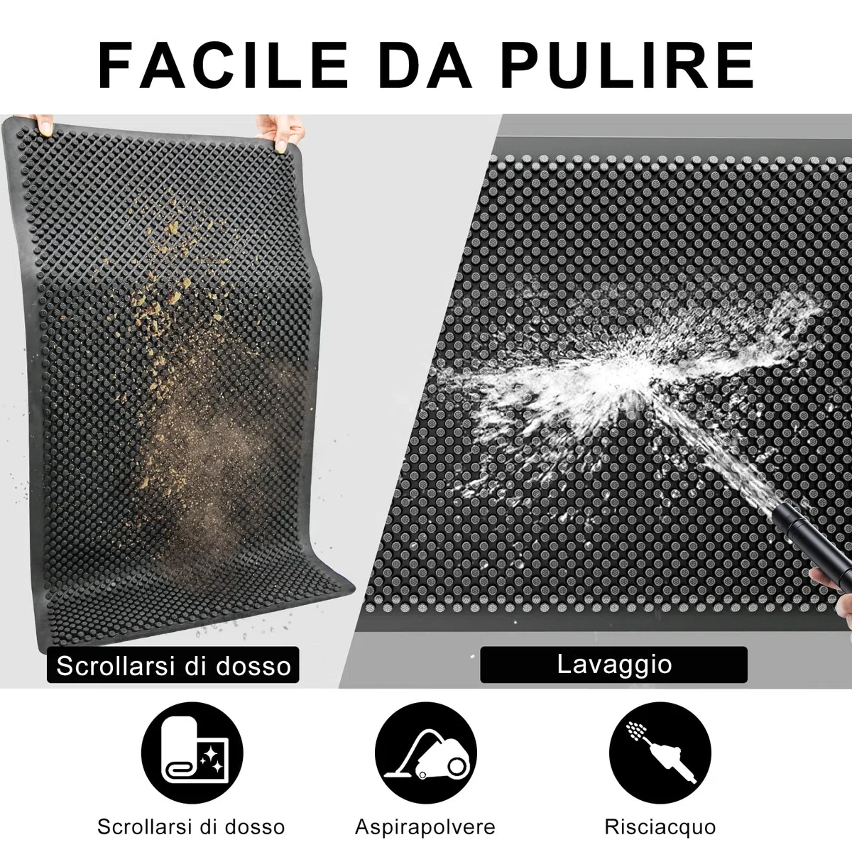 Fowooyeen Zerbino Ingresso, Tappeto Lavabile, Tappetino Entrata Asciugapassi Antiscivolo per Interni ed Esterni, Casa e Ufficio, Silicone Resistente - 43x76 cm, Nero