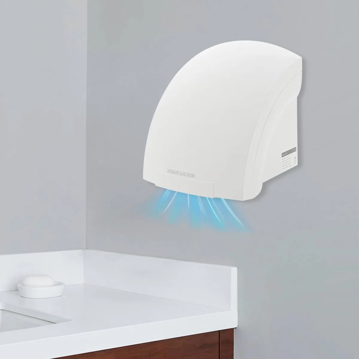 Asciugamani automatico, 1200 W, con sensore a infrarossi, con aria calda/fredda, tempo di asciugatura rapida, 10-15S, asciugatura automatica, compatto per bagno e commerciale, montaggio a parete