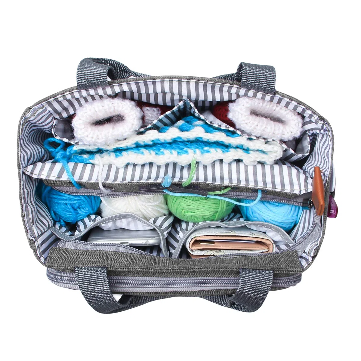 Luxja Borsa Portalavoro Uncinetto, Borsa Maglia, Filati per Matasse, Porta Uncinetti, Ferri Maglia, Accessori Piccoli, Grigio