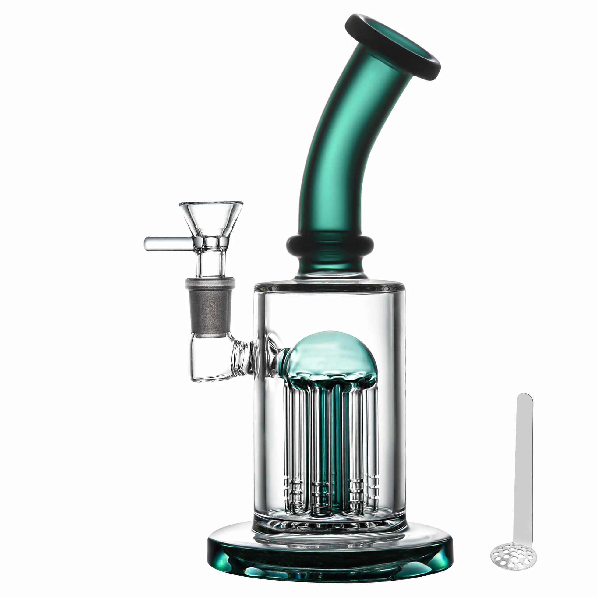 Chillbong 22cm Glasbong con filtro Hurricane, ciotola da 14,5 mm, peso 500g, vetro robusto artigianale, tubo del vaso di filtraggio - Lake Green
