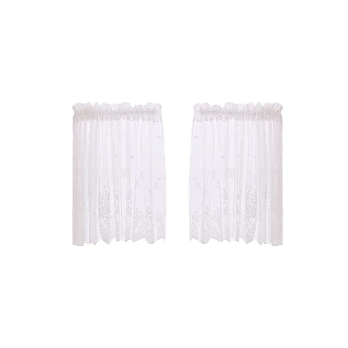 Betos Tende corte metà, pizzo piccola finestra Voile tende cucina Cafe Mezza Tenda Valance per Cafe Cucina Bagno Finestra Tenda (2 pannelli 74 * 90 CM-Bianco)