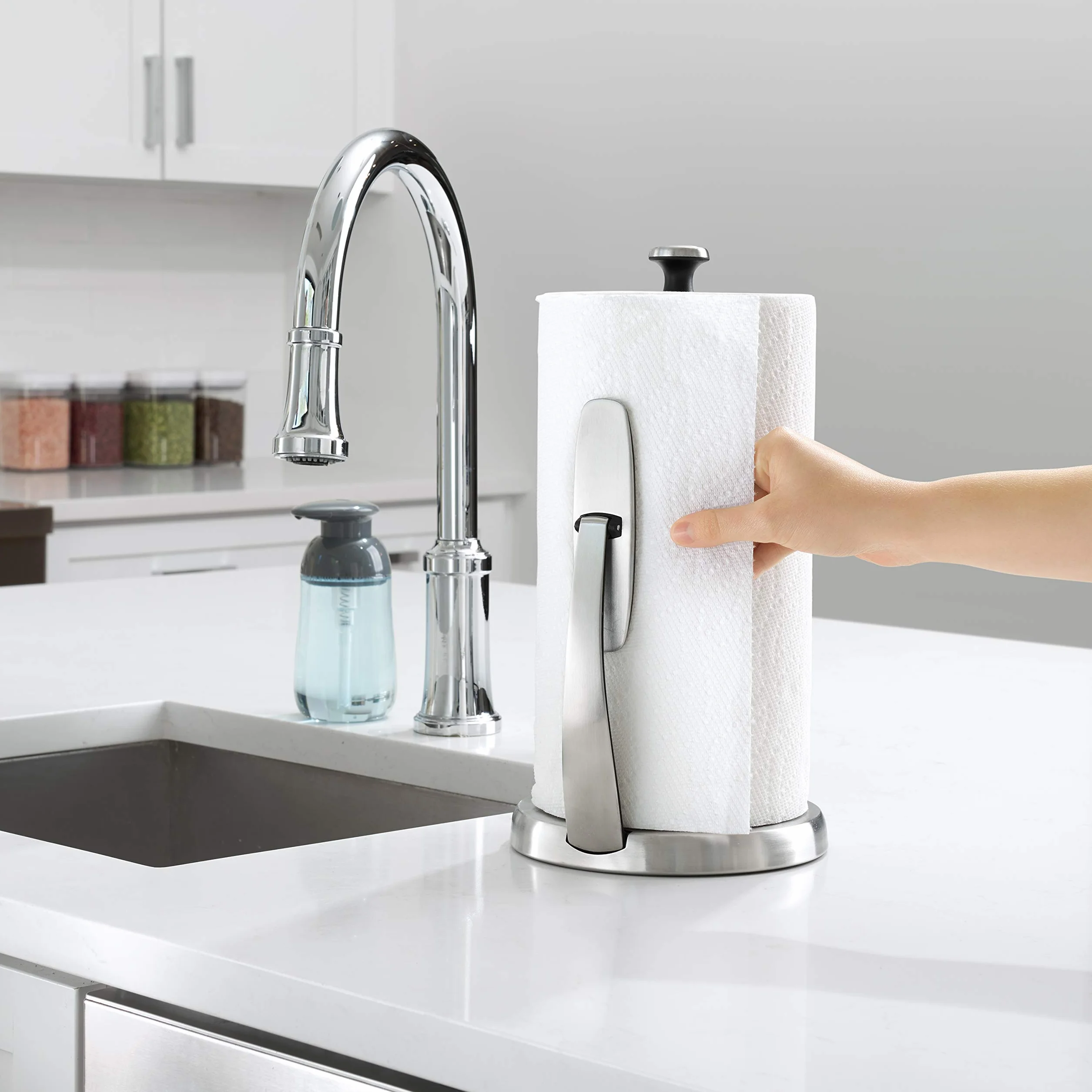 OXO Good Grips SimplyTear - Porta asciugamani di carta, in acciaio inox spazzolato