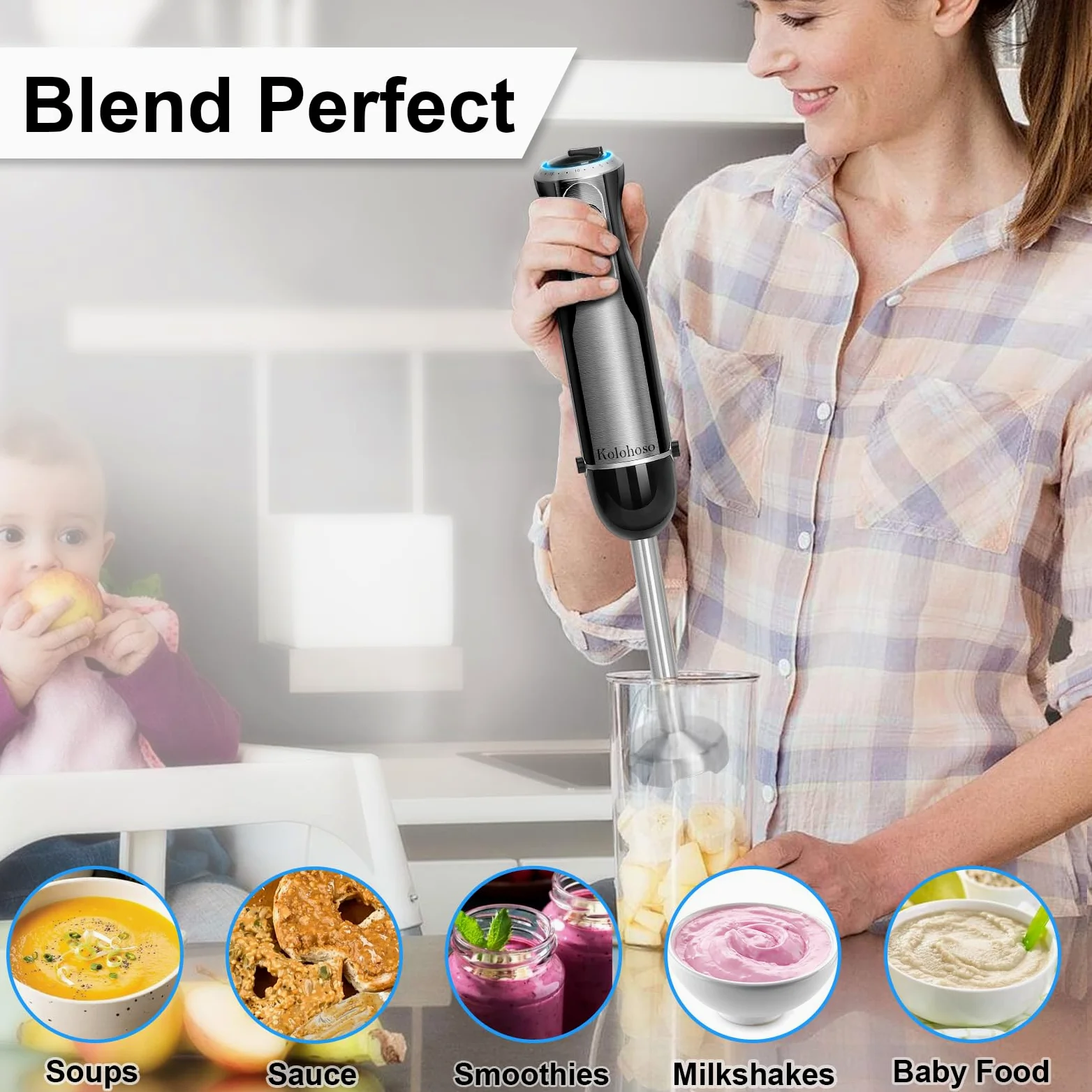 1500W Frullatore a Immersione, 4 In 1 Mixer Multifunzione Professionale Con 20 Velocità e TURBO, Acciaio Inox 304, Frusta, Tritatutto 500ml e Misurino 600ml,Per Smoothie Zuppe Salse,senza BPA