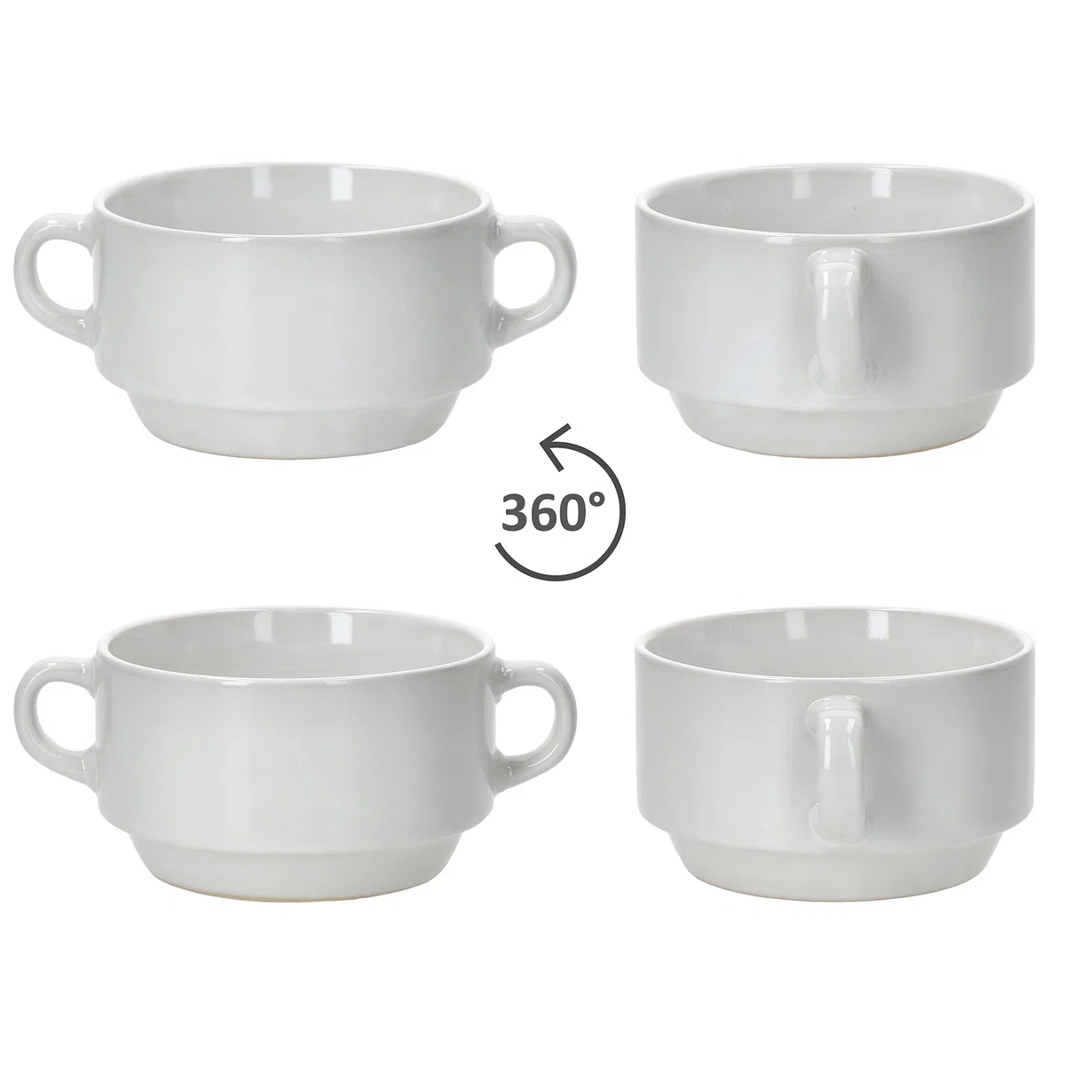 MamboCat Stiva - Set di 6 ciotole da zuppa da 250 ml, colore bianco, per 6 persone, con manico per stufato e zuppa