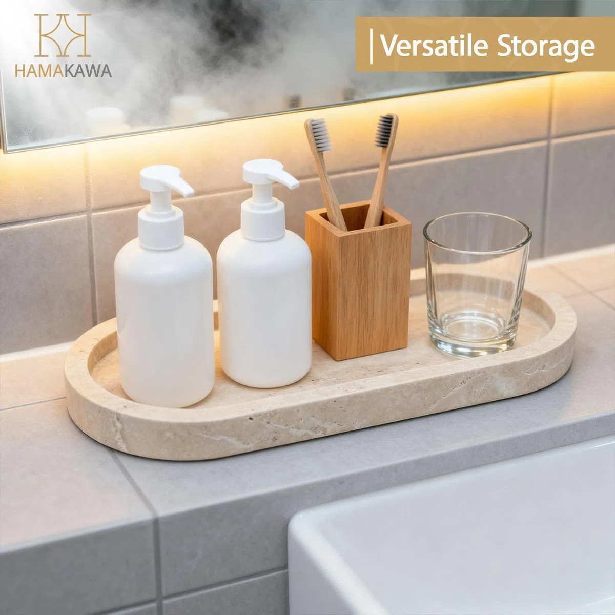 Vassoio da bagno ovale in travertino naturale, vassoio ovale da bagno, da utilizzare per lavello da cucina, comò e profumi, organizer per la casa per gioielli, cosmetici
