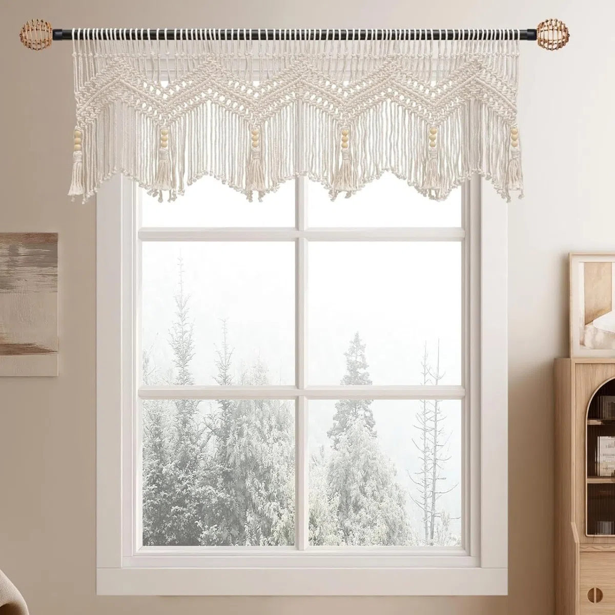 Tende macramè per finestre, mantovana macramè intrecciata in corda di cotone da 52x21 pollici, mantovana corta Boho da appendere alla parete per cucina camera da letto bagno soggiorno porta del balco