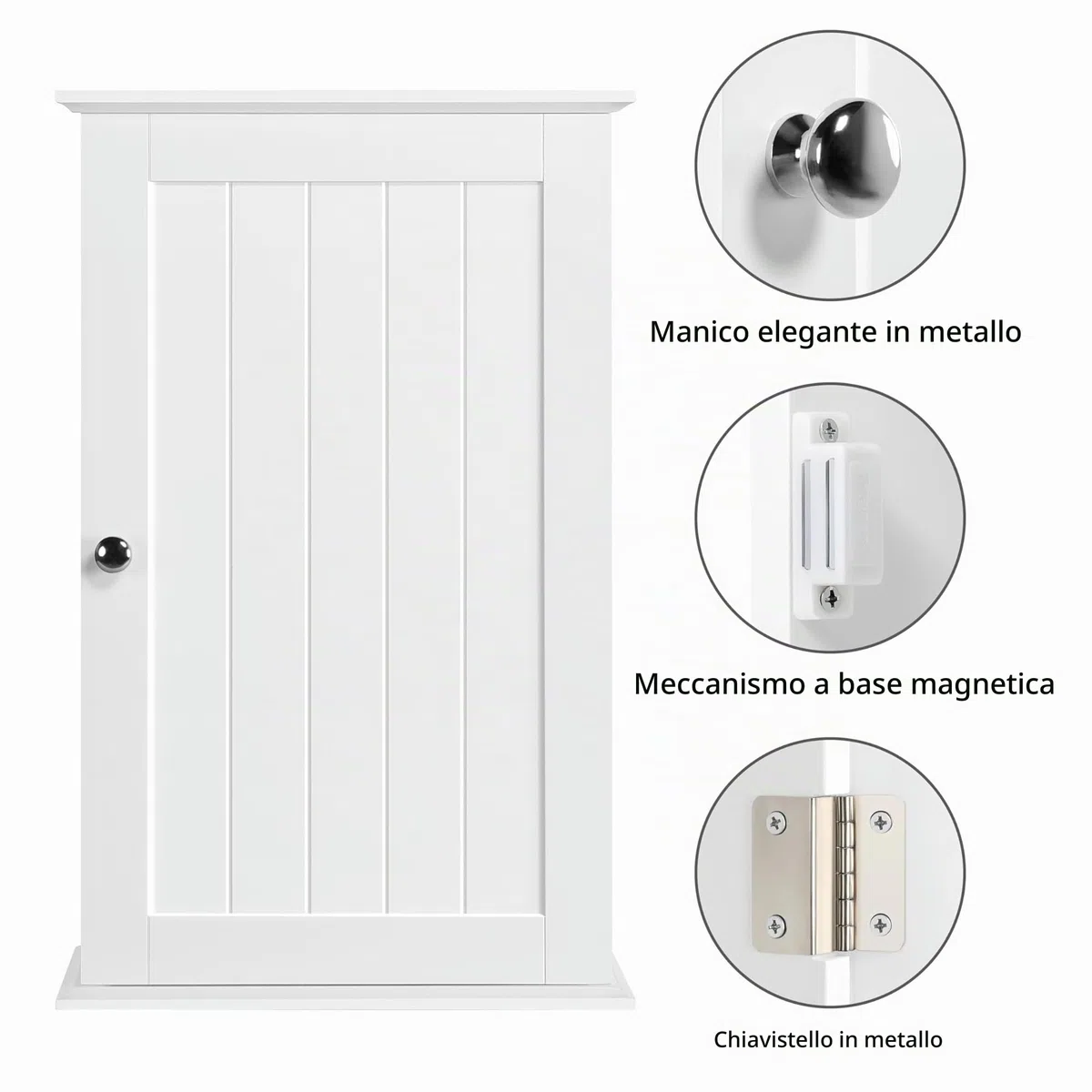 Yaheetech Mobile da Muro, Mobiletto Pensile Bagno cona Anta e Ripiano Regolabile, Armadietto da Parete, Mobile Sospeso Bianco