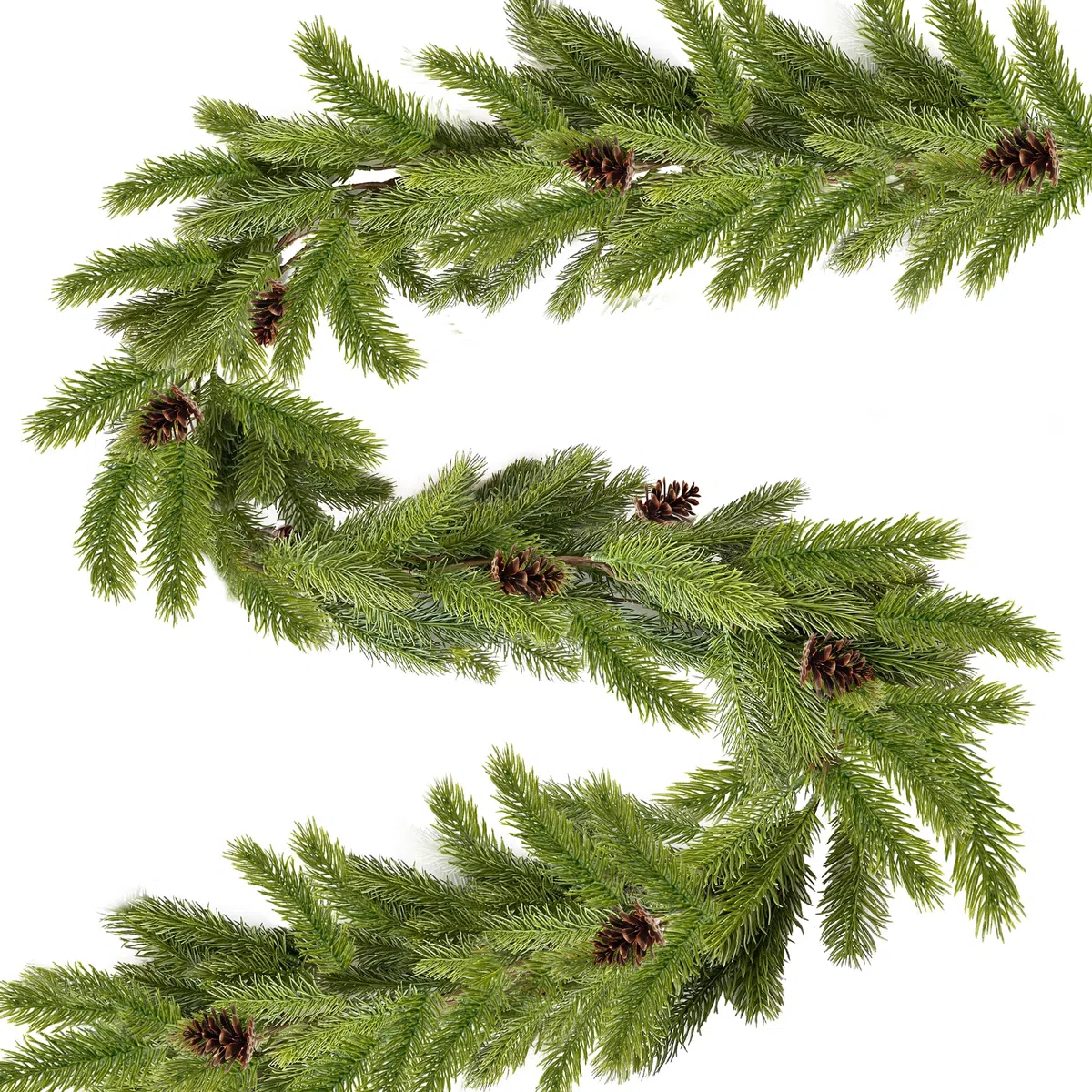 ROLLWAY Ghirlanda Natalizia Verde Lunga 185cm, Rami di Pino Artificiale Ghirlande Natale per Esterno e Interno Festone Natalizio Verde Ghirlande di Abete Natalizie Decorazioni per Porta Scale Camino