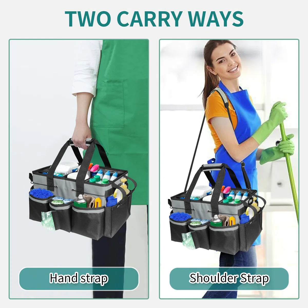 Borsa portaoggetti per pulizie, organizer con manico per governanti, sotto il lavandino e organizer per strumenti di pulizia dell'auto, grigio