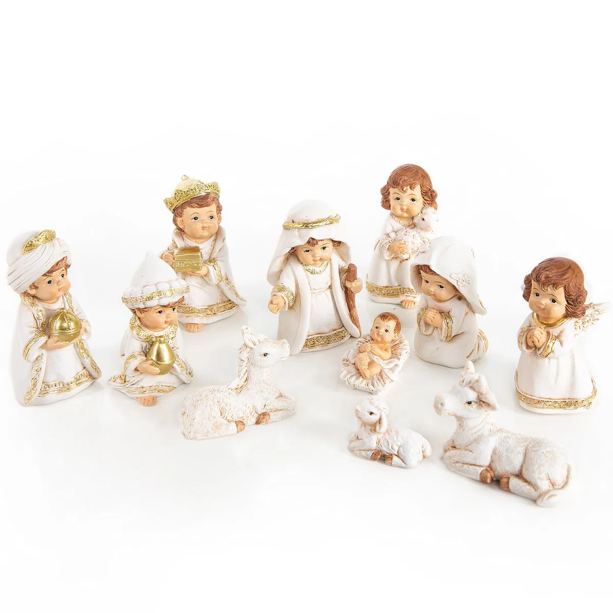 Logbuch-Verlag Set di 11 statuette per presepe, decorazione natalizia per presepe di Natale, in oro bianco, 7,5 cm