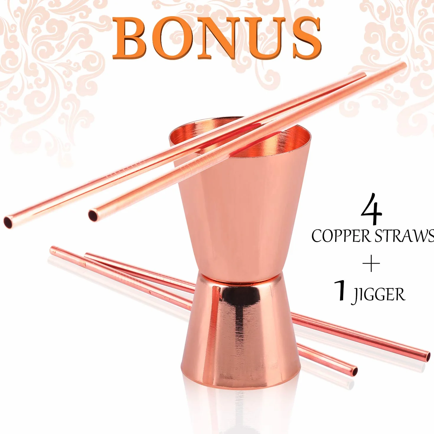 Bicchieri Rame Moscow Mule Set di 4, 100% Tazze Rame Lavorate a Mano, set da 550ml con BONUS: 4 Cannucce di Rame da Cocktail di Alta Qualità e 1 Jigger