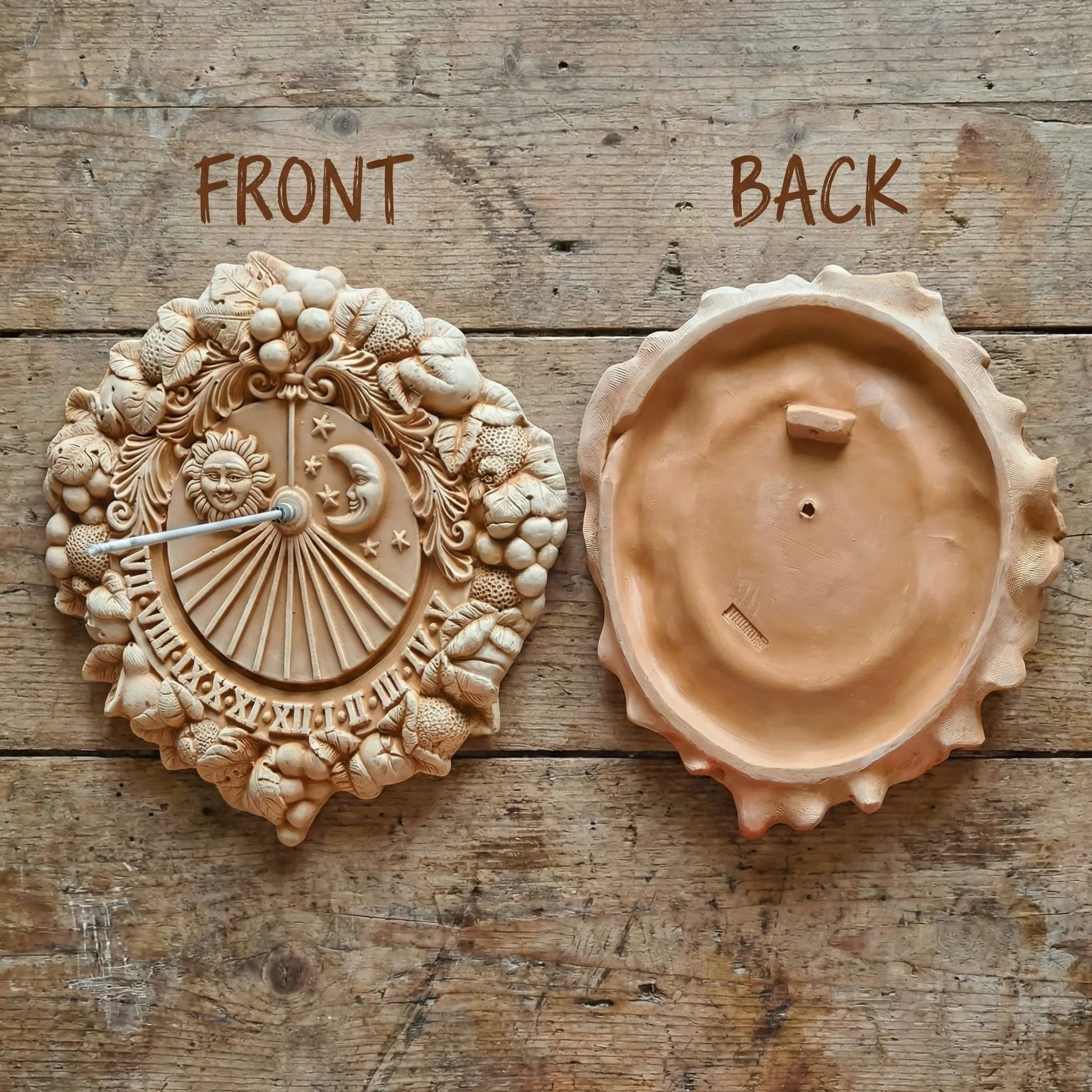 Teramico Meridiana decorativa meridiana in terracotta italiana, resistente al gelo e alle intemperie, prodotto di qualità realizzato a mano (Meridiana 35 cm)