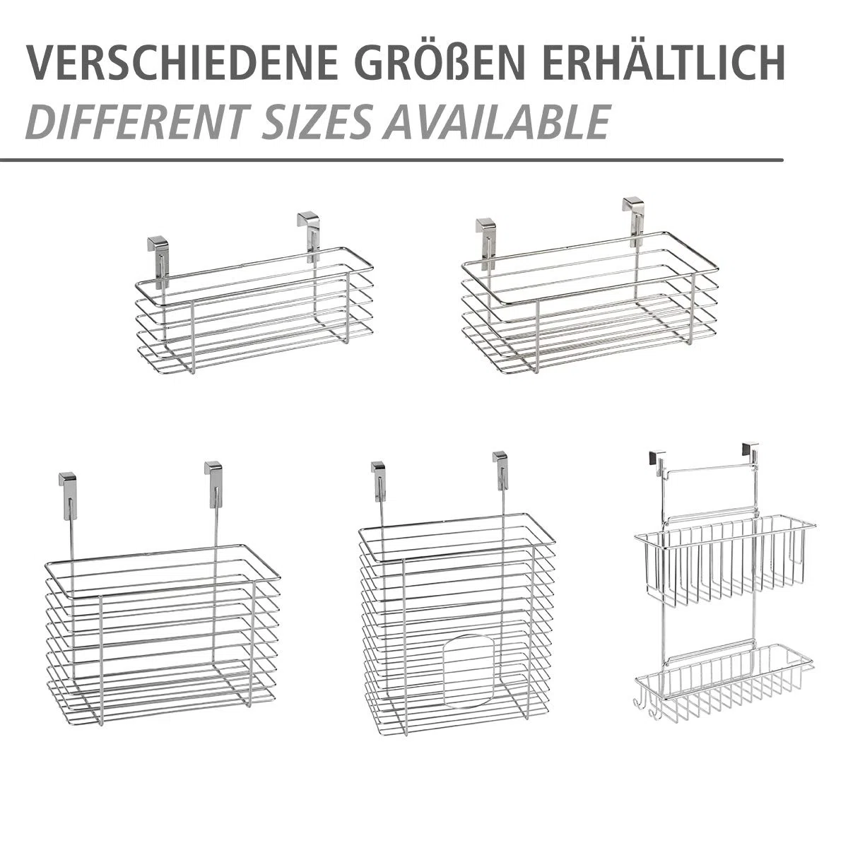 WENKO Cesto pensile Flexi, organizer a 2 livelli da appendere a cassetti e ante di armadi, adatto per bagni e cucine, montaggio senza forare, in metallo cromato, 32 x 47 x 12.5 cm