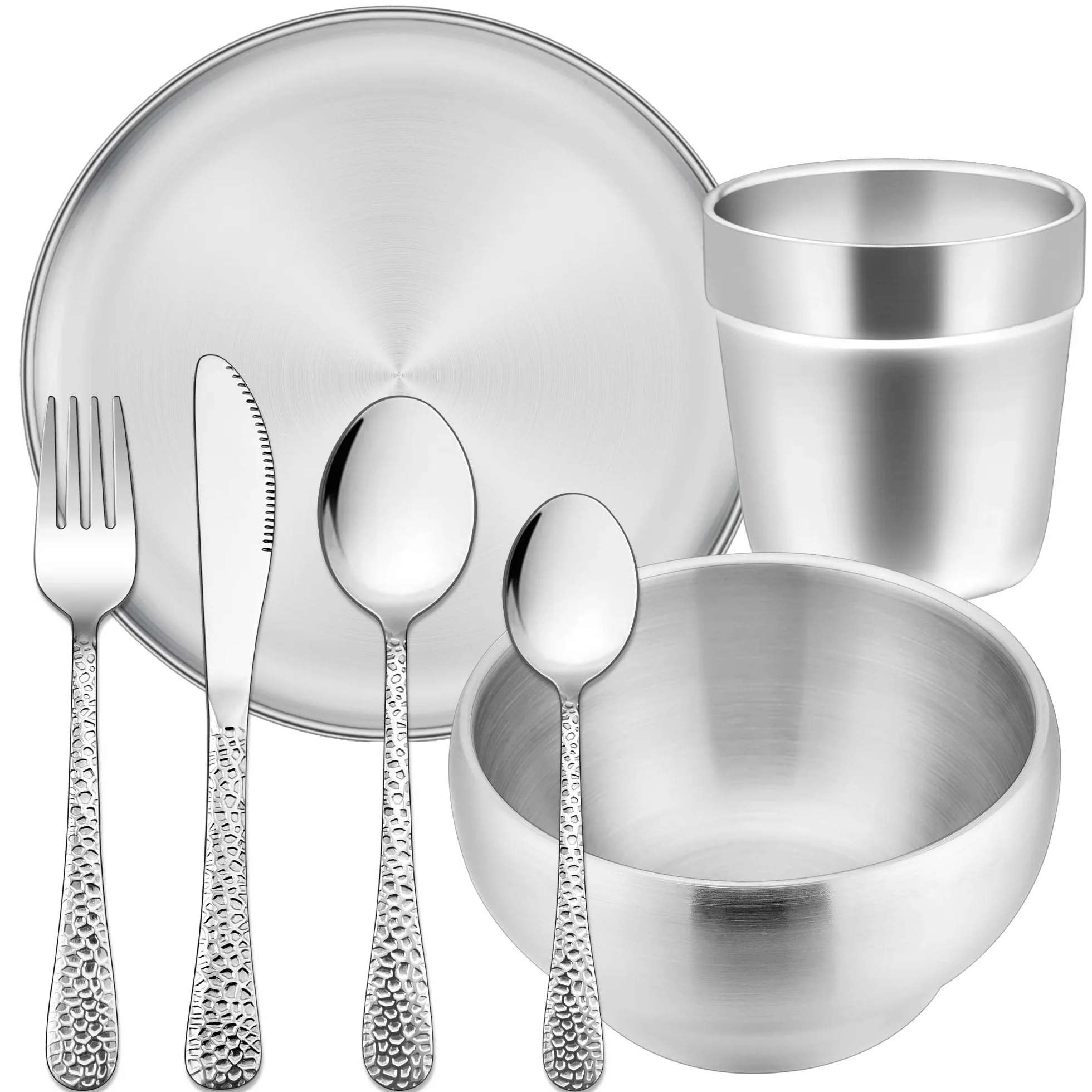 HaWare Set di 7 posate per bambini con piatto, tazza e ciotola
