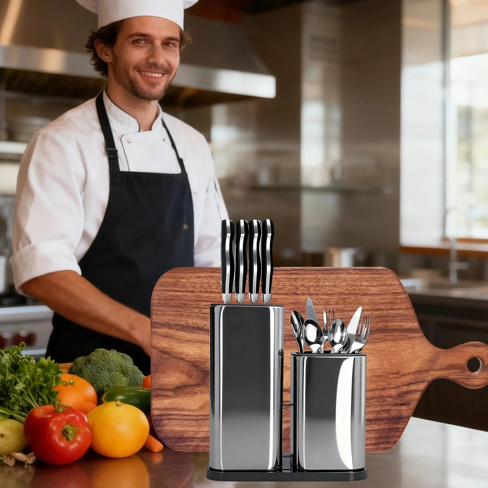 Portacoltelli universale, portacoltelli in acciaio inossidabile Portautensili per coltelli grandi Stoccaggio utensili da cucina Accessori per utensili da cucina Rimovibile Facile da pulire cuci