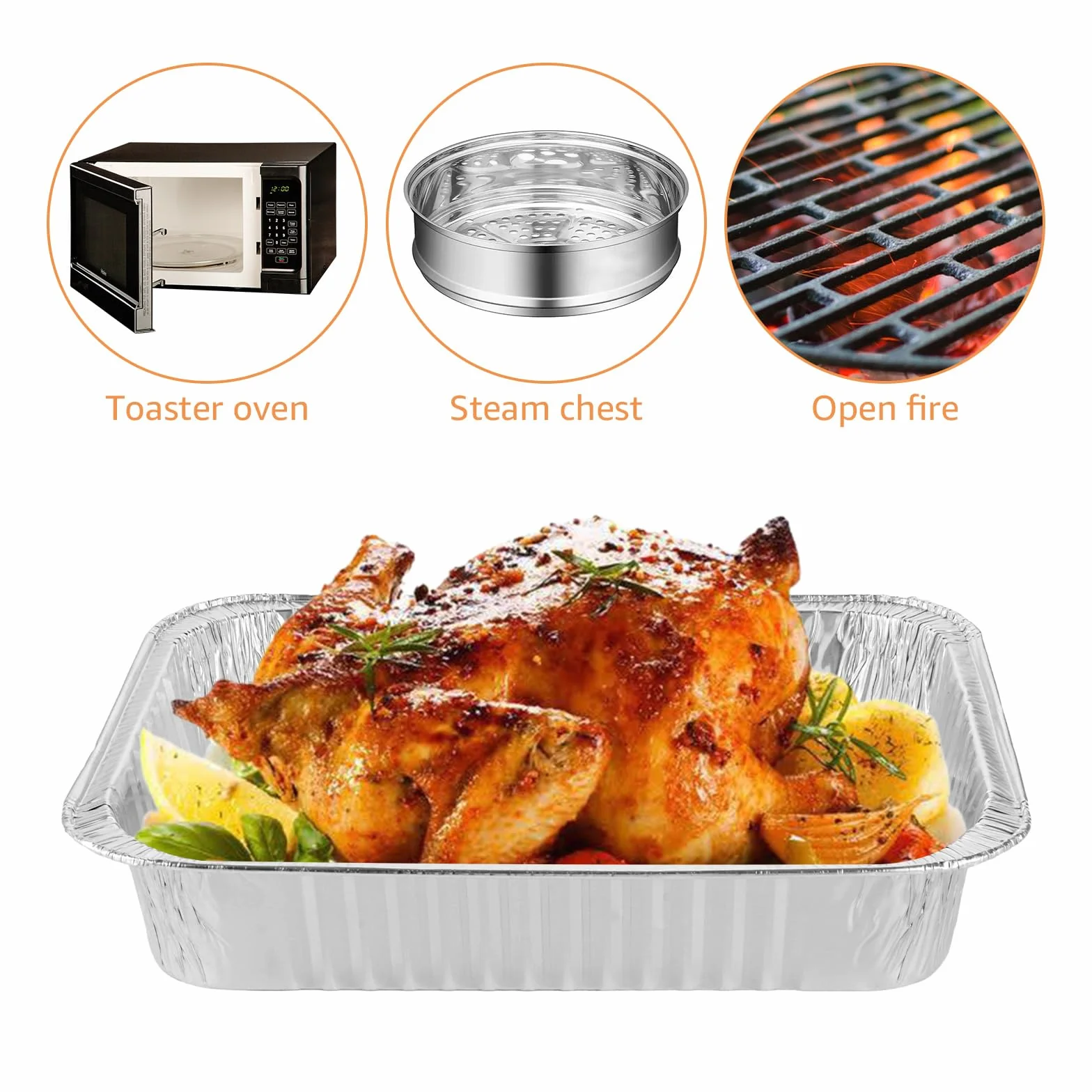 SHUESS 30 ciotole in alluminio grandi da 4900 ml (370 x 260 x 70 mm) monouso in alluminio per forno e barbecue, robuste ciotole in alluminio monouso, riutilizzabili per barbecue a gas, barbecue
