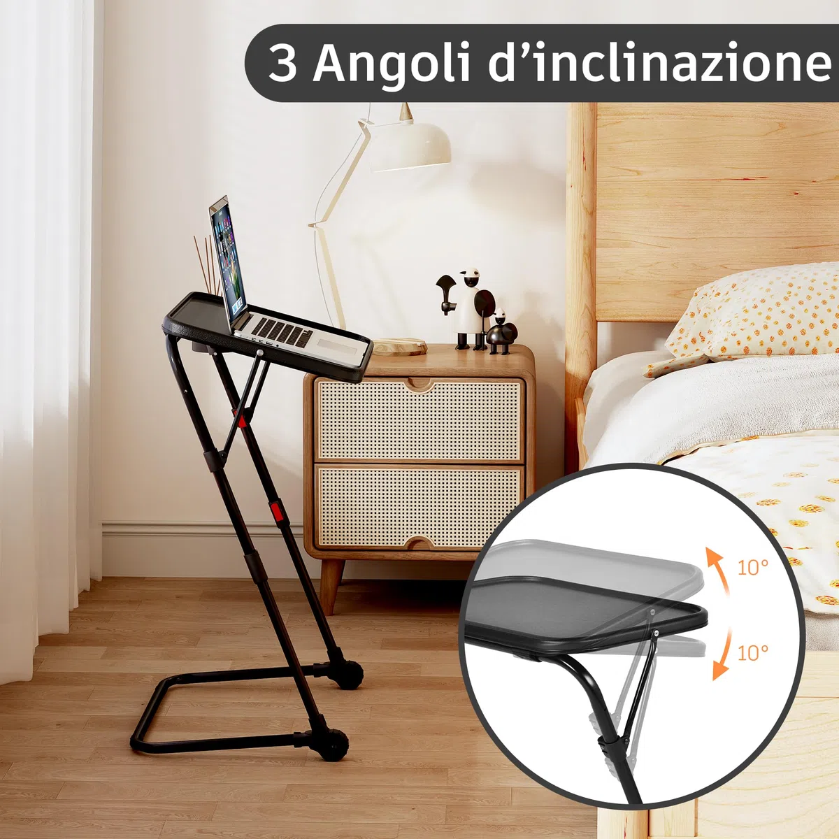 MEUBLE COSY Tavolino Pieghevole Regolabile, Tavolino da Divano con Piano Inclinabile, Porta Bicchiere, Tavolino Salvaspazio Senza Montaggio per Soggiorno, Letto, Divano, Nero