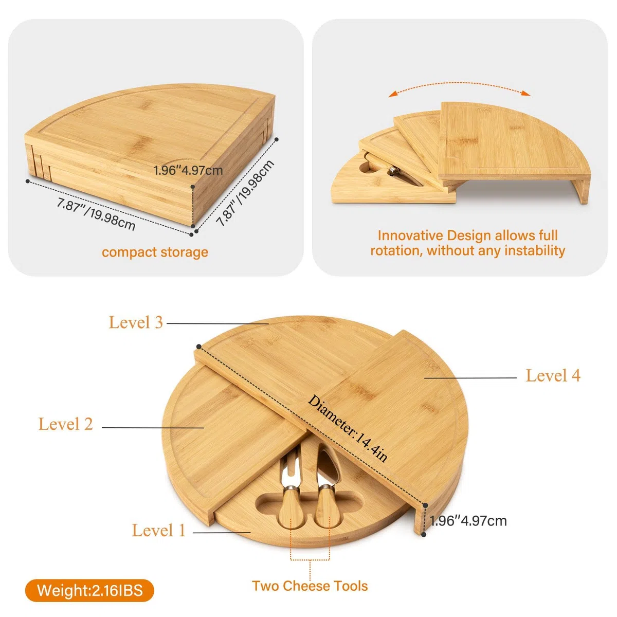 in Legno Tagliere Aperitivo, Rotonda e Girevole Latagliere per Formaggio Set 3 Coltelli 1 Forchetta, Tagliere Legno Regalo Casa Nuova