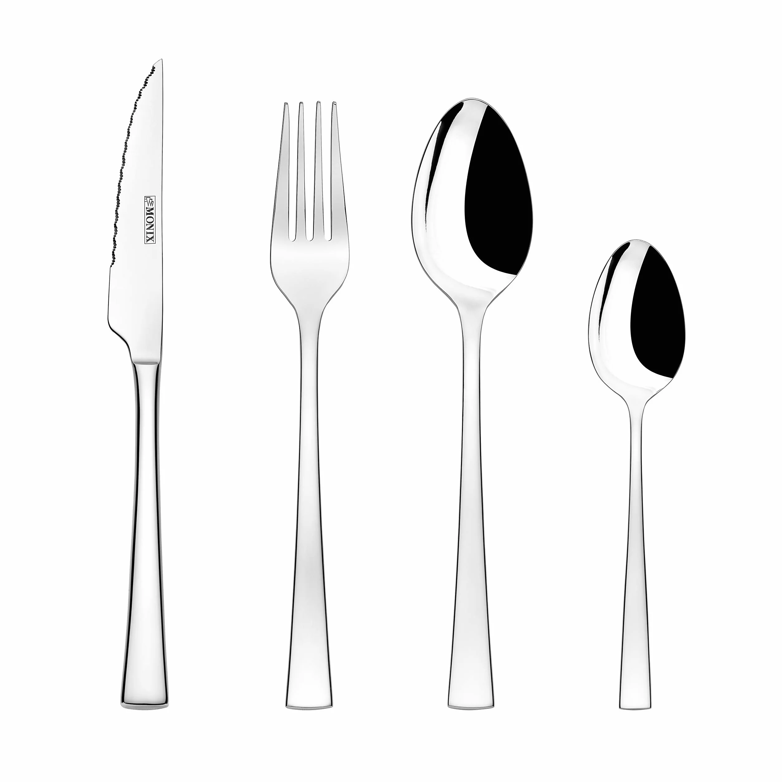 MONIX Módena | Set di posate da 24 pezzi per 6 persone, con coltelli da bistecca, acciaio inossidabile 18/10, design contemporaneo, finitura lucida brillante, spessore 2,5 mm