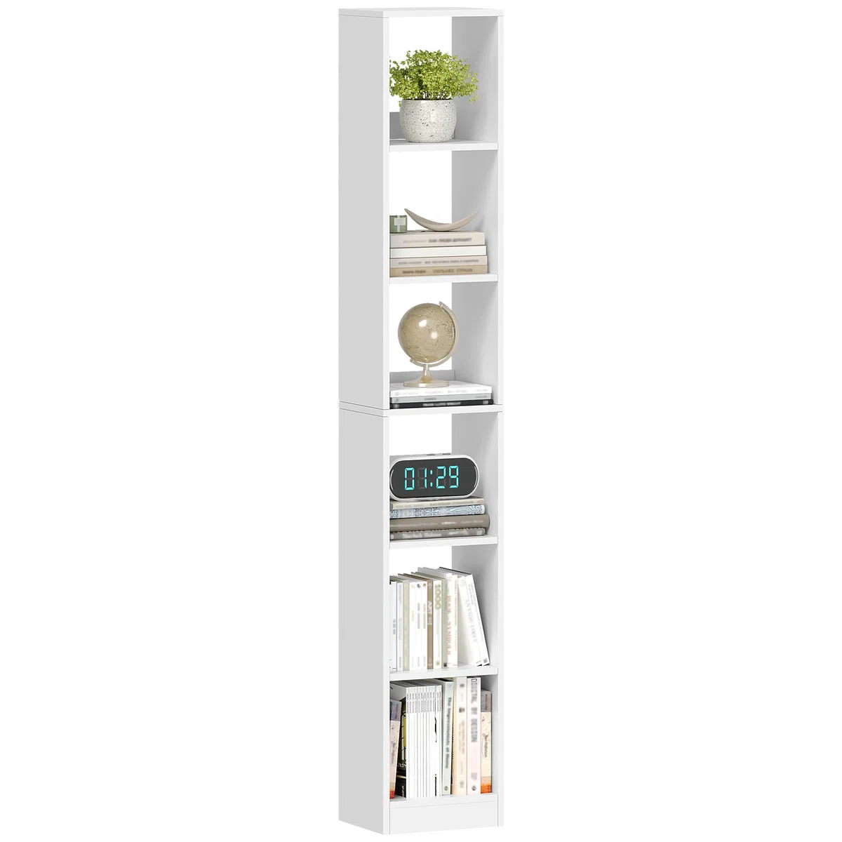 Hzuaneri Libreria a 6 Ripiani, Scaffale Libreria, 24 x 30 x 183 cm, per Soggiorno Studio Ufficio Camera da Letto, Bianco BC09603X