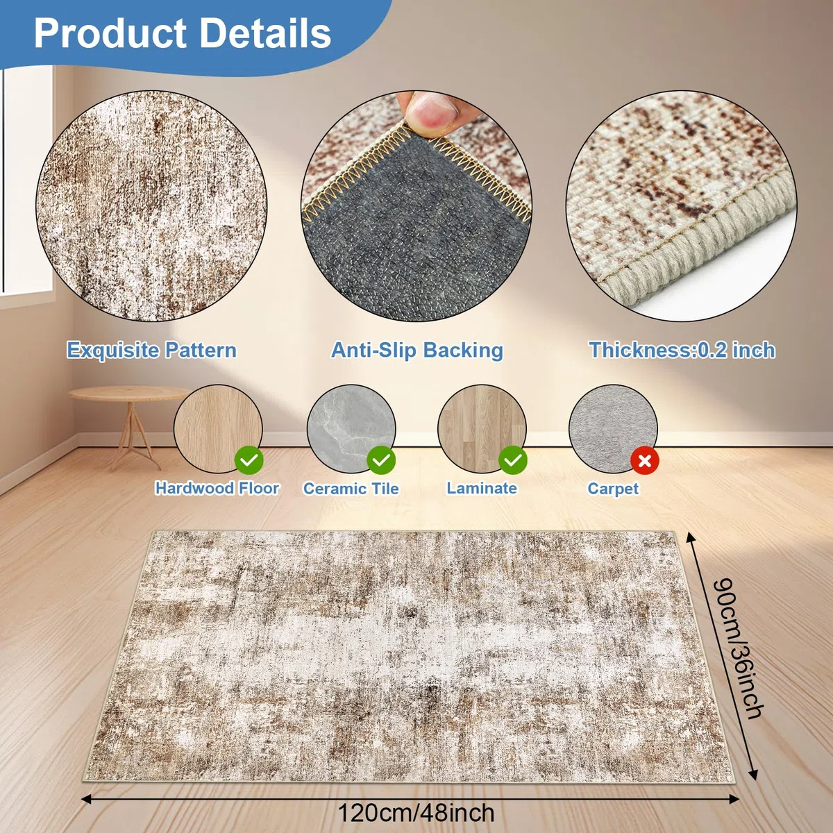Capslpad Tappetini per sedie da ufficio per pavimenti in legno duro, 90 x 120 cm, antiscivolo, moderno, astratto, multiuso, a pelo basso, protezioni per pavimenti per sedia da computer, tappeto per