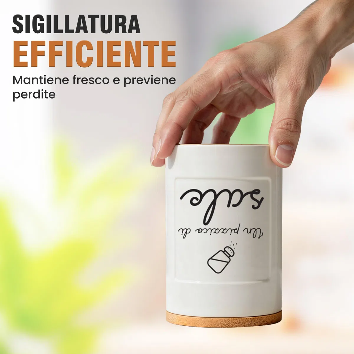 WELCOMAT, Set Barattoli Ceramica Sale Zucchero Caffè - 11cm / 600 ml - Idee Regalo Cucina, Barattolo con Chiusura Ermetica, Descrizione Simpatica, Contenitori, Vetro e Legno, Porta spezie