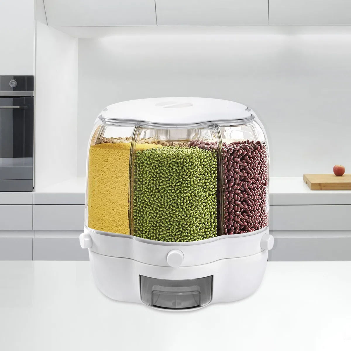 Distributore di cereali, contenitore girevole per alimenti, 6 pezzi, per conservare farina, zucchero, riso, cereali, noci, legumi e caffè.