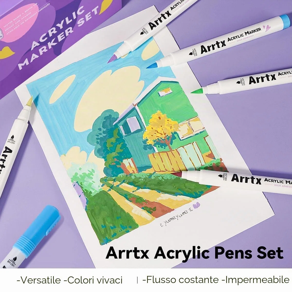 Arrtx 30 pennarelli acrilici per pittura su roccia, punta extra a pennello, pennarelli a base d'acqua per pietra, vetro, uova di Pasqua, legno e pittura su tessuto, non tossici, nessun odore