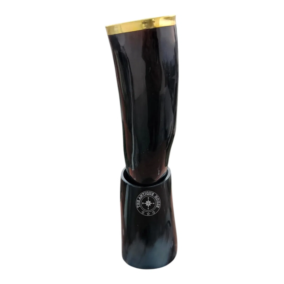 Tazza in corno vichingo nero 100% naturale con supporto per birra, vino e idromele