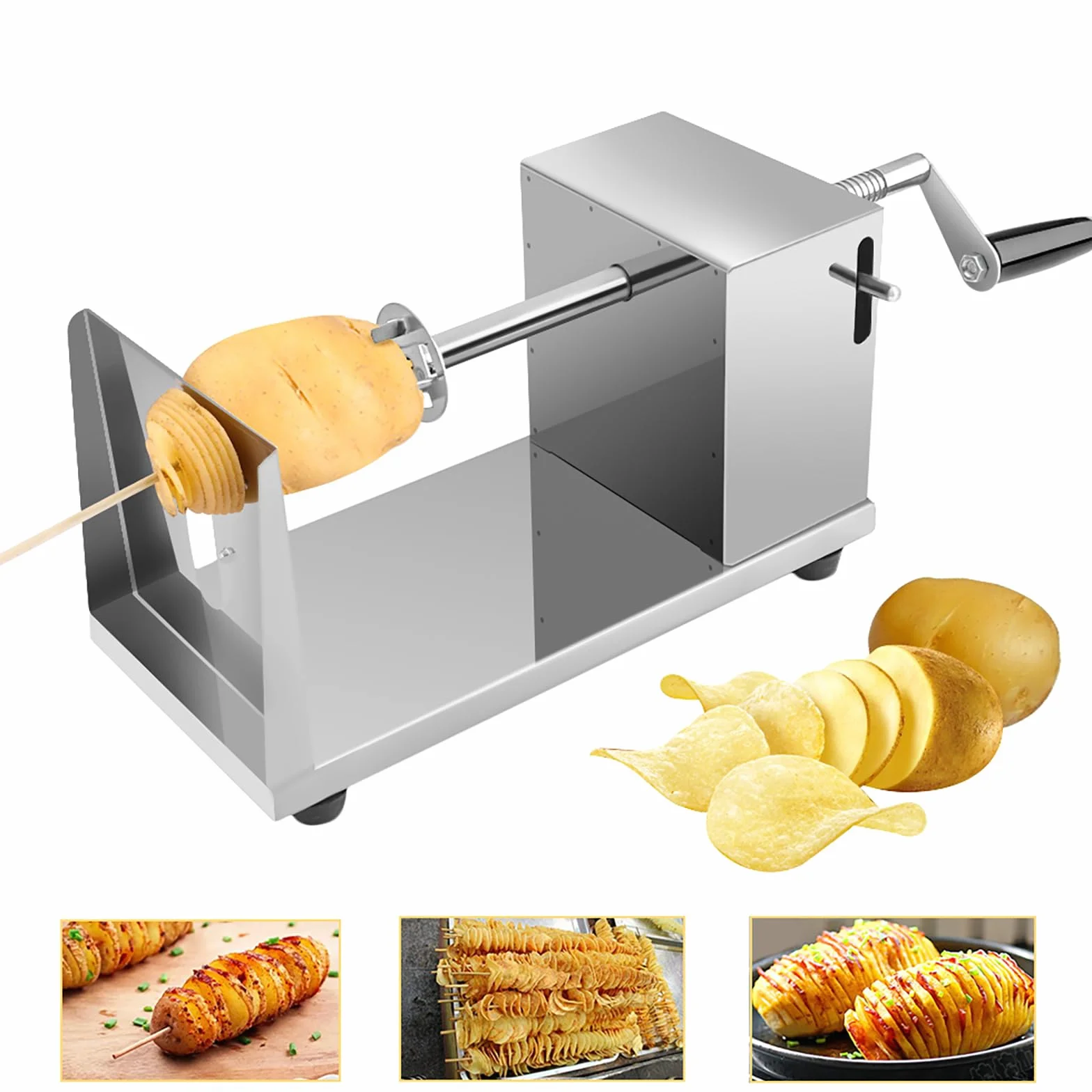 Uten Affetta Patate a Spirale, Affettatrice Spirale di Patate in Acciaio Inox con Manovella e Piedini in Gomma Antiscivolo per Frutta, Patate, Tornado Chips