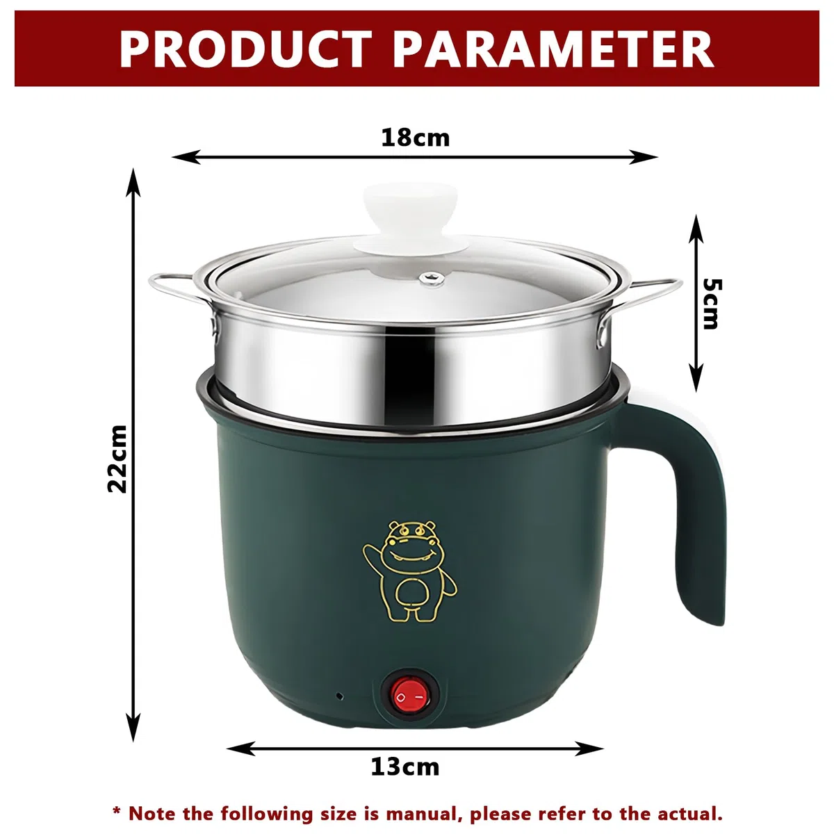BORDEAG Mini fornello antiaderente, 1.8 l, pentola elettrica, pentola portatile, mini fornello portatile per bistecca, pasta, uova, Avena, Ramen, con vapore, verde