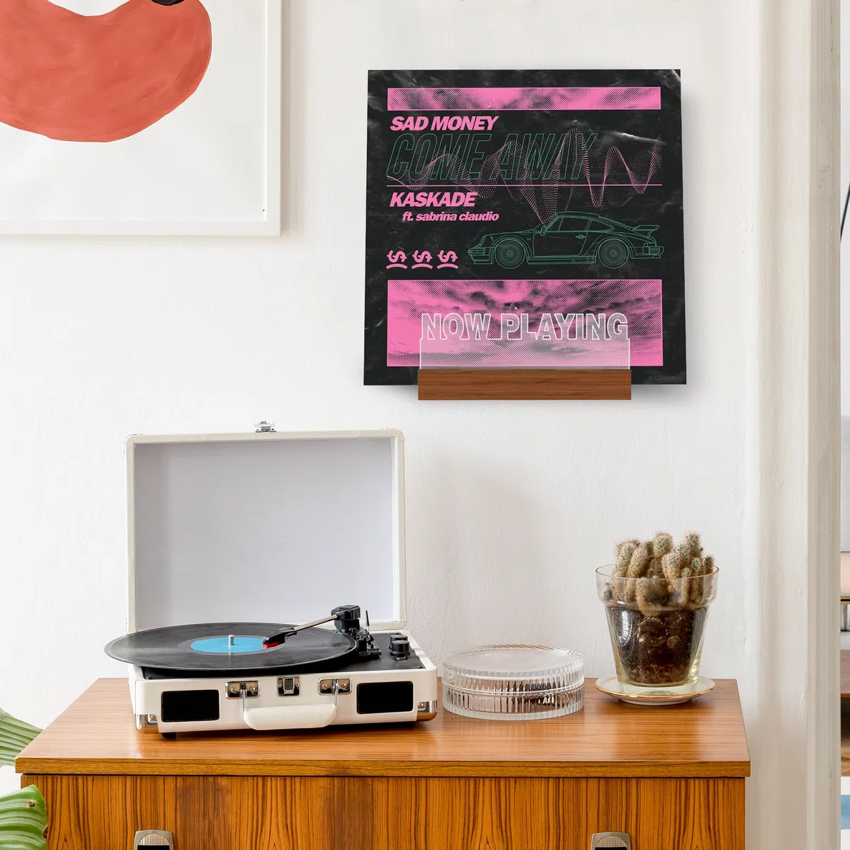 CoolGift Mart Now Playing Vinyl Record Stand Wall Mount, Light up Record Holder, display in legno acrilico con luci bianche calde per gli album, decorazione della stanza, per gli amanti del vinile