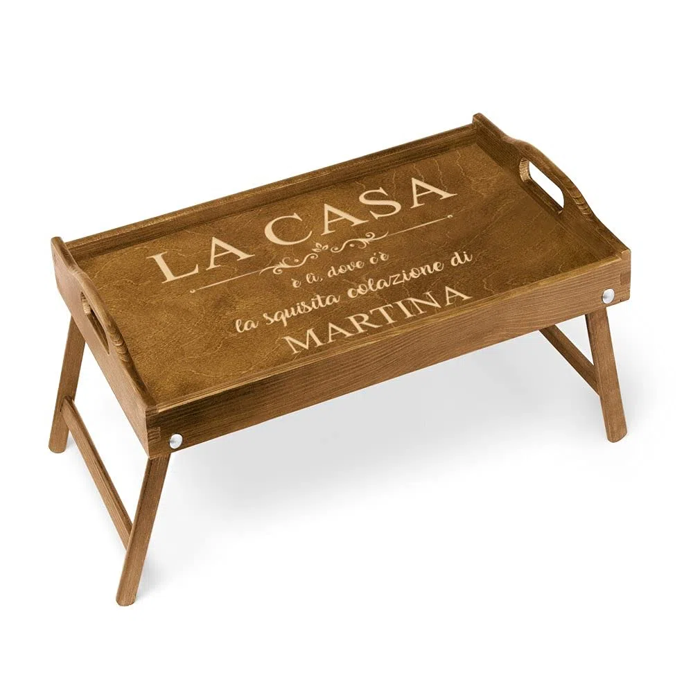 Maverton Vassoio da Colazione a Letto Personalizzato - Tavolino Pieghevole in Legno con Manici - Colore Marrone Chiaro - Incisione Laser - 50 x 30 cm - regalo donna - Casa