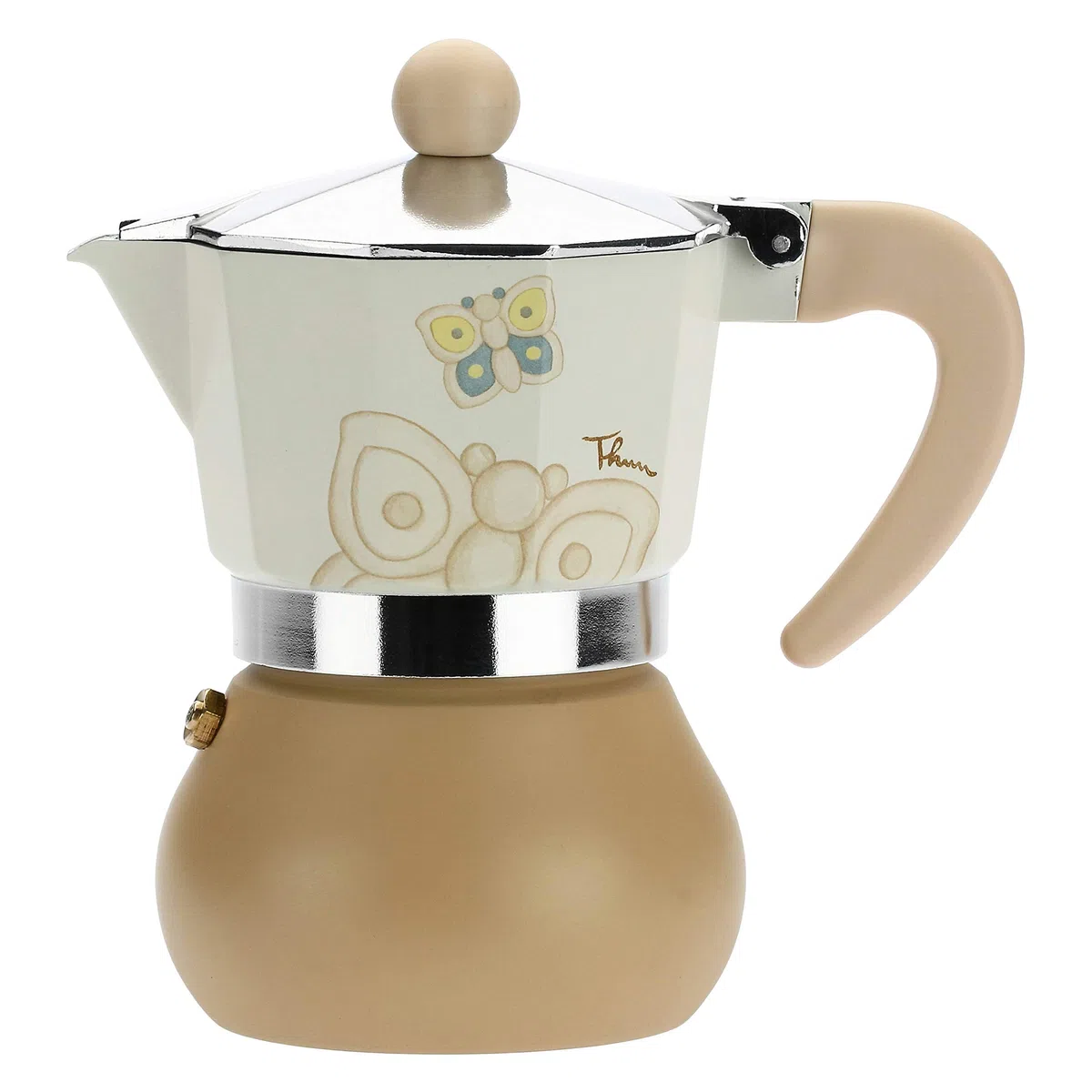 THUN - Caffettiera Moderna Decorata con Farfalle - Accessori Cucina - Linea Elegance - Alluminio - 8 x 8 x 13 cm