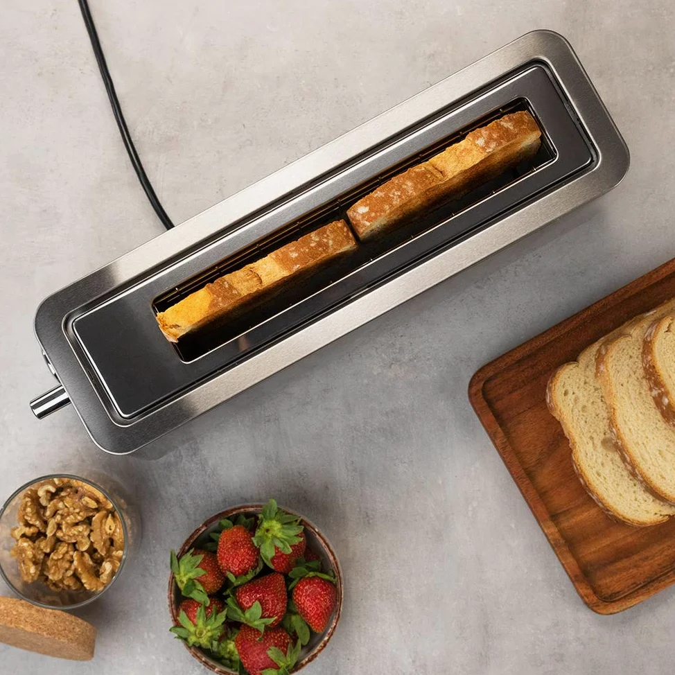 Cecotec Tostapane BigToast Extra. 1100 W, Fessura Lunga Extrawide, 4 Funzioni preconfigurate, 6 Livelli di Potenza, Barre Superiori per Riscaldare, Acciaio, Capacità per 2 Fette