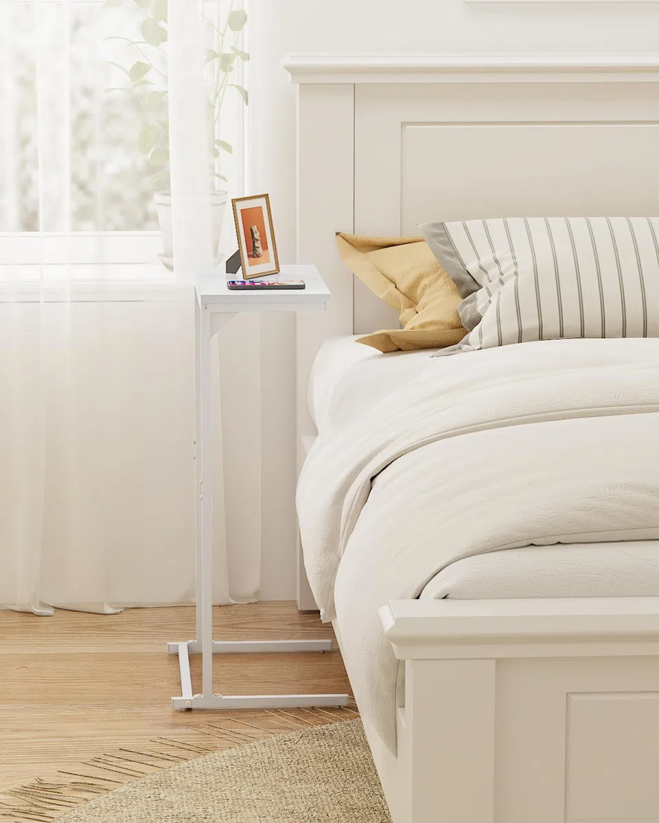 TUTOTAK Tavolino a Forma di C, Tavolo Piccolo da Finestra, Tavolo da Divano/Salotto Alto 73 cm, per Soggiorno, Camera da Letto, Bianco TB01BW071EU