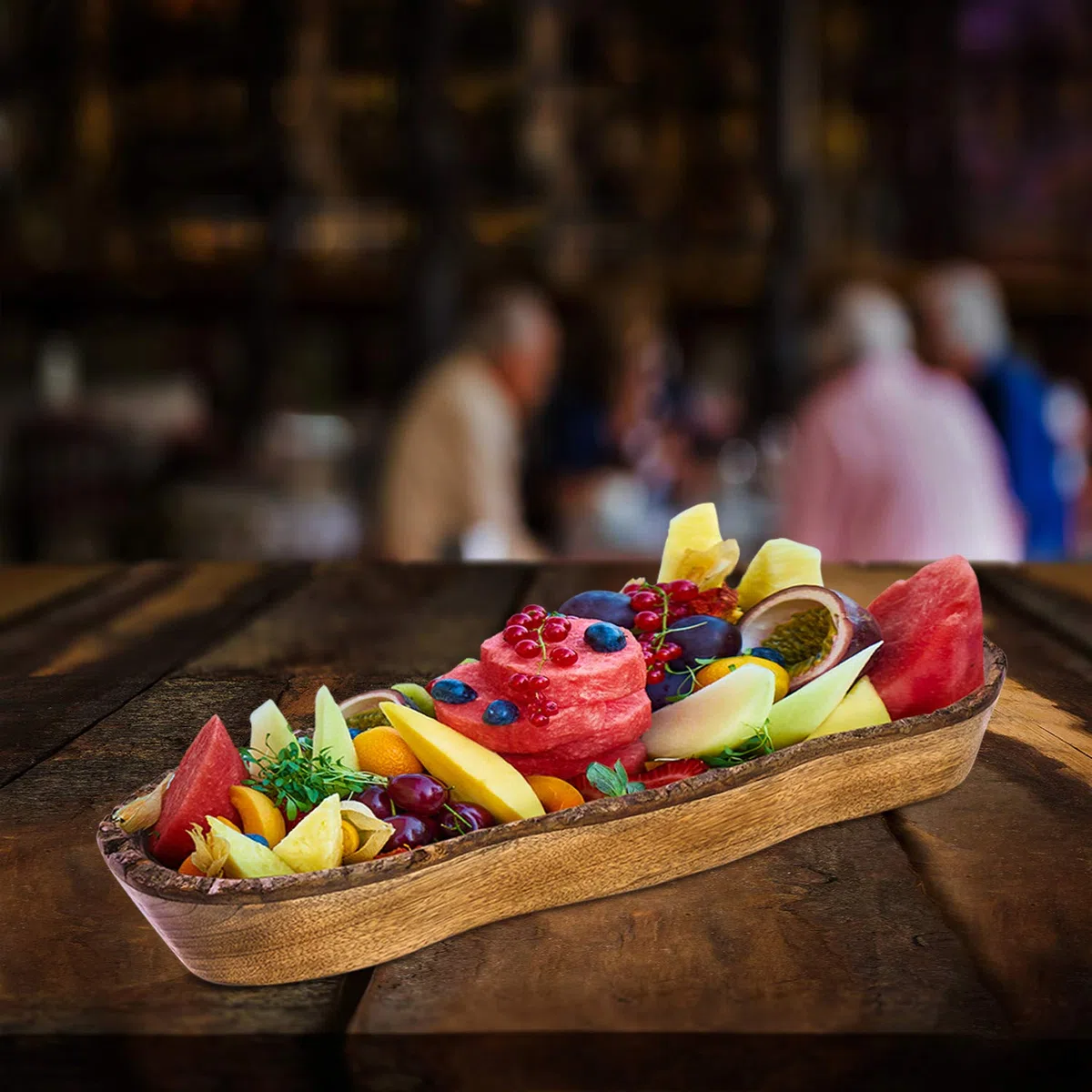 Vassoio in Legno Naturale, Ciotola per Insalata, Verdure e Frutta, Vassoio Grande e Profondo per la Famiglia, le Feste. (Bark Edge Tray (New))
