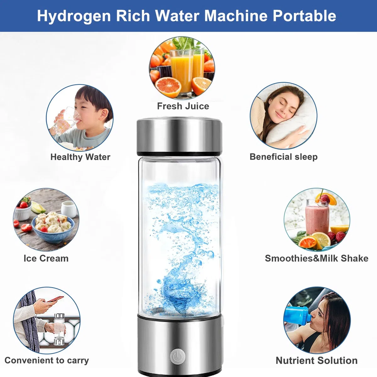 Tazza Ricca di Idrogeno,Bottiglia D'acqua Idrogenata da 420 ml,Utilizza Tecnologia SPE e PEM,Genera Rapidamente Acqua Idrogenata in Tre Minuti,Adatta per Ufficio,Sport,Viaggi(Argento)