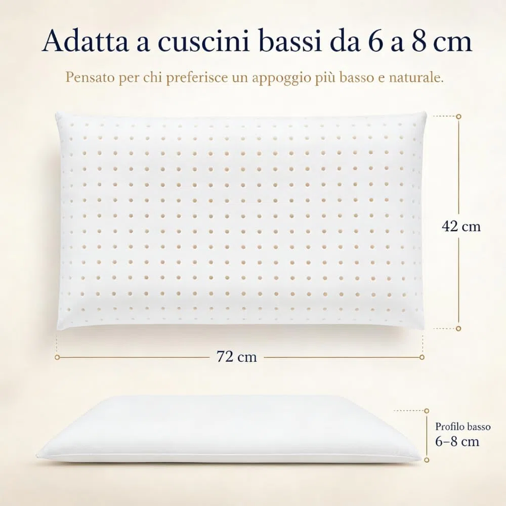 DREAM HAVEN Cuscino Basso Cervicale 8 cm in Memory Foam, Cuscino letto ideale per Bambini, Ragazzi e Adulti, Anallergico e Antiacaro con Federa in Silver, Cuscino Memory Foam 100% Made in Italy (1)