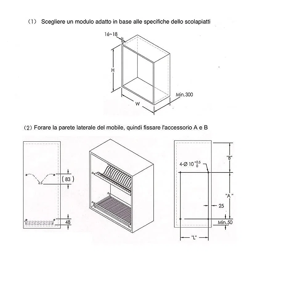 Evotrade Scolapiatti in Acciaio Inox ad Incasso con Molle Regolabili - Per Mobile Pensile - Kit con Raccogli Gocce e Griglia Bicchieri (Per Modulo 60 CM)