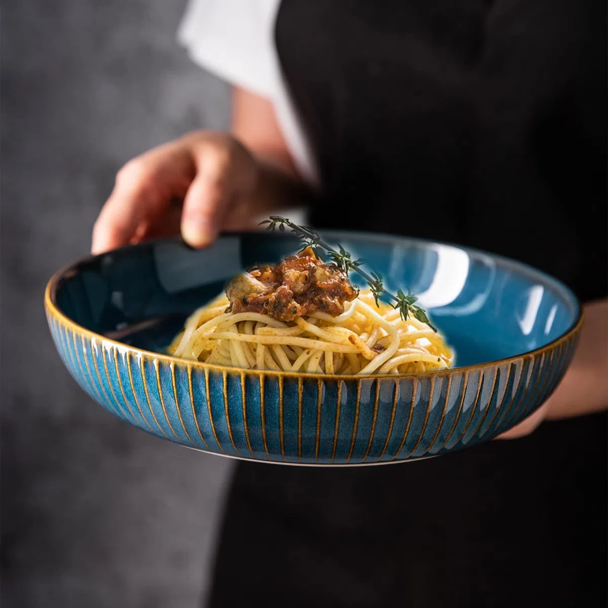 CSYY Ciotole per pasta, ciotole da portata in porcellana da 21 cm, servizio di piatti premium blu per insalata, pasta, frutta (2 pezzi)