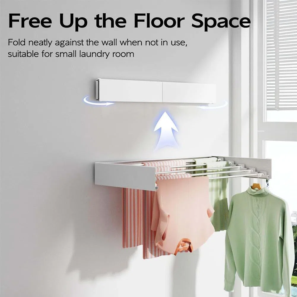 Stendibiancheria Allungabile, 80 cm Salvaspazio Pieghevole Stendibiancheria da Parete per Appendere Vestiti per la Casa, per Interni, Bagno, Balcone