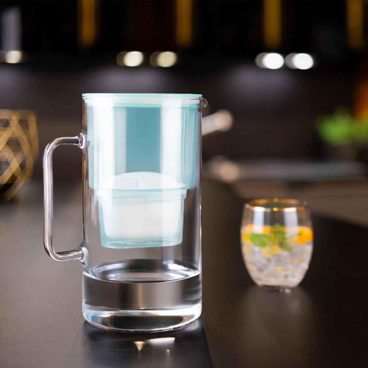 Wessper Caraffa Filtrante in Vetro 3L con 1 Cartuccia | Ricambio per Dafi Unimax Aquaphor A5 BRITA Maxtra+ PHILIPS AWP212/10 | Elimina Cloro, Impurità e Metalli Pesanti | Mint
