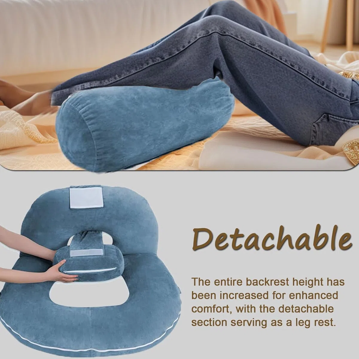 Cuscino da lettura per letto e divano, Grande Cuscino per Schienale con Cuscino cervicale staccabile, ergonomico Cuscino Schienale Divano, Cuscino Supporto Lombare per leggere, lavorare (blue)